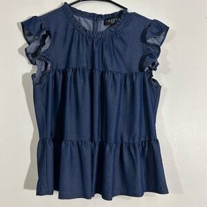 Laundry by Shelli Segal Women's S Blue Ruffle Sleeve Tiered Blouse